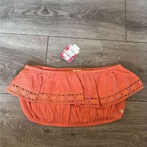 Roxy Orange Off-Shoulder Top with Lace Detail